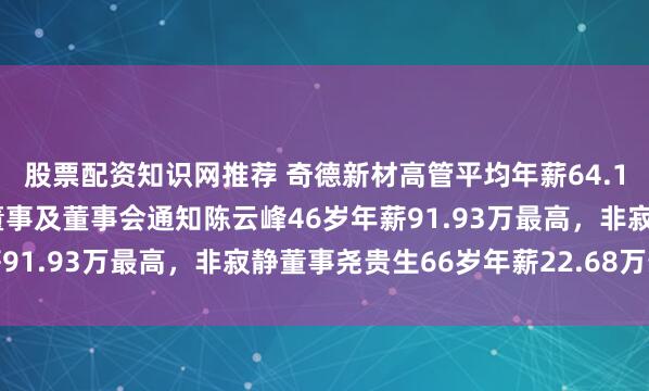 股票配资知识网推荐 奇德新材高管平均年薪64.11万：副总司理、员工董事及董事会通知陈云峰46岁年薪91.93万最高，非寂静董事尧贵生66岁年薪22.68万最低