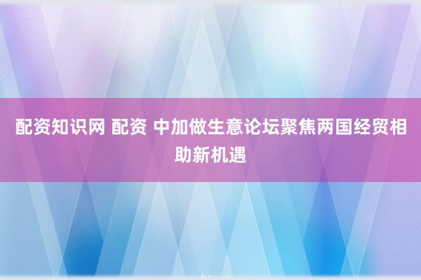 配资知识网 配资 中加做生意论坛聚焦两国经贸相助新机遇